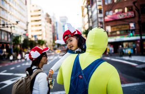 thursday morning at roppongi hills, people show off their halloween costumes