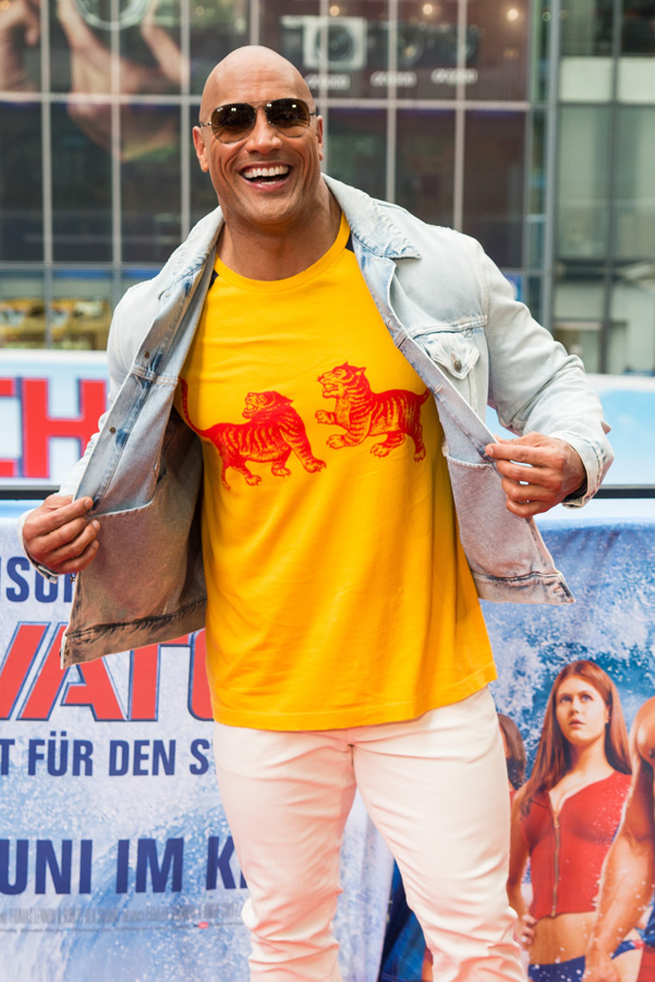 the rock, baywatch, tiger shirt, jeans jacket, laugh, sunglasses, hollywood